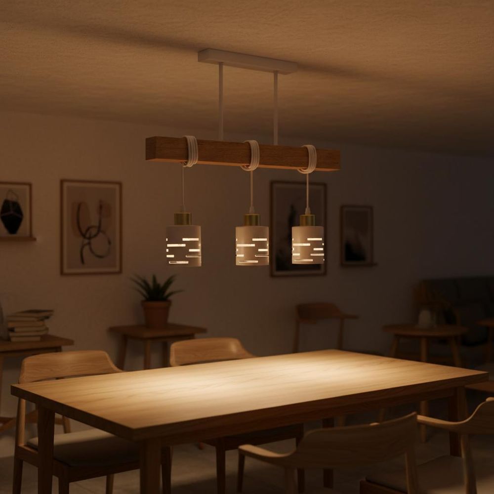 MasterLED Hängeleuchte 3-flammig - E27 – Weiß Gold - Holz-Balken 50 cm - Metall - modern für Innenräume