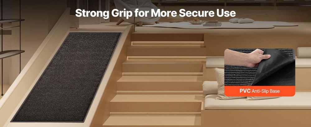 VEVOR Eingangsmatte, 1524 x 914 mm Gewerbematte für Innen- und Außenbereich, stilvoll gestreifter Industrieteppich mit PVC-Rücken, strapazierfähiger waschbarer Eingangsbereichsteppich für Flur, Balkon, Garage, Grau, 2438x1219 mm, Dunkelgrau-b