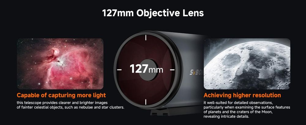 SVBONY MK127 Teleskop Maksutov-Cassegrain, katadioptrický teleskop pre astronómiu, 127 mm f/11,8, prenosná konštrukcia pre pozorovanie Mesiaca a planét