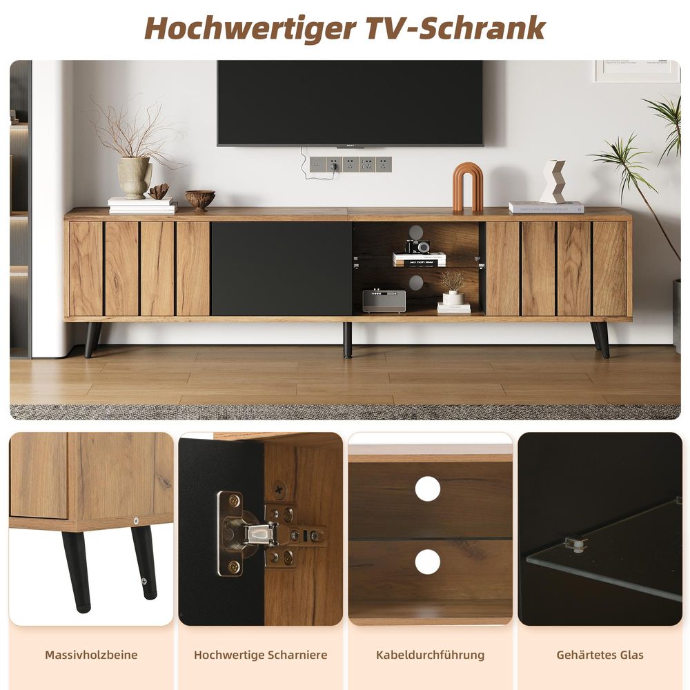 TV-Lowboard in Holzoptik mit 3 Schränken für Fernseher bis 75 Zoll