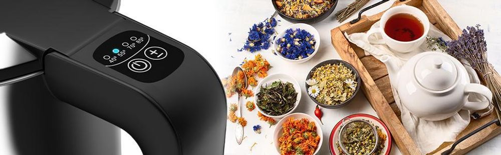 Balter Wasserkocher Edelstahl mit Temperatureinstellung 1,7L, 2200W, BPA-frei, LED-Beleuchtung, Temperaturwahl 40°C-100°C, Abschaltautomatik, Schwarz