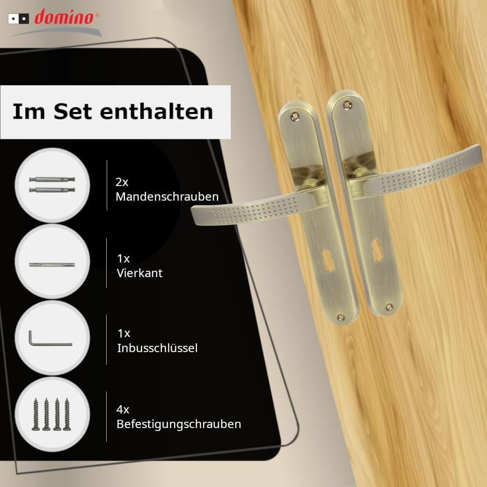 DOMINO Türgriff 72 Drückergarnitur BB-Buntbart Set | Türklinke für Zimmertür, Bürotür, Kellertür & Innentür | L-Form |Aluminium | Bronze | ALMA ECO M3