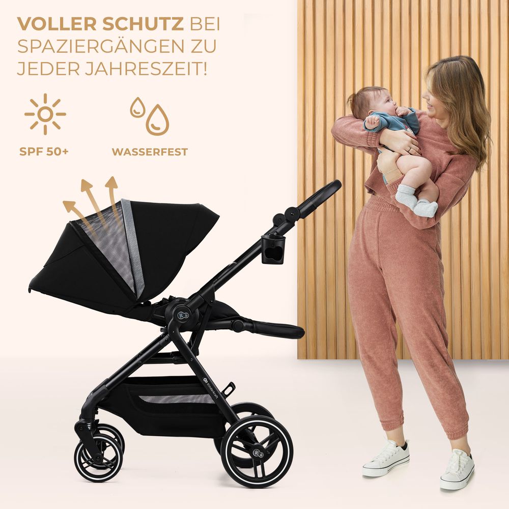 Kinderkraft YOXI - Kinderwagen bis 27 kg - leicht - wendig - pannensichere Räder - TRAVEL SYSTEM - verstellbare Rückenlehne - Schwarz