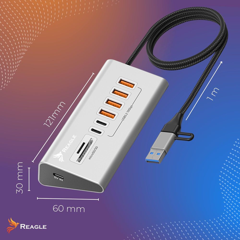 USB 3.2 Hub 8in1 10Gbps Datenübertragung mit SD und MicroSD Kartenleser 2in1 USB C und USB A Stecker für PC Laptop MacBook Air Pro Aluminium