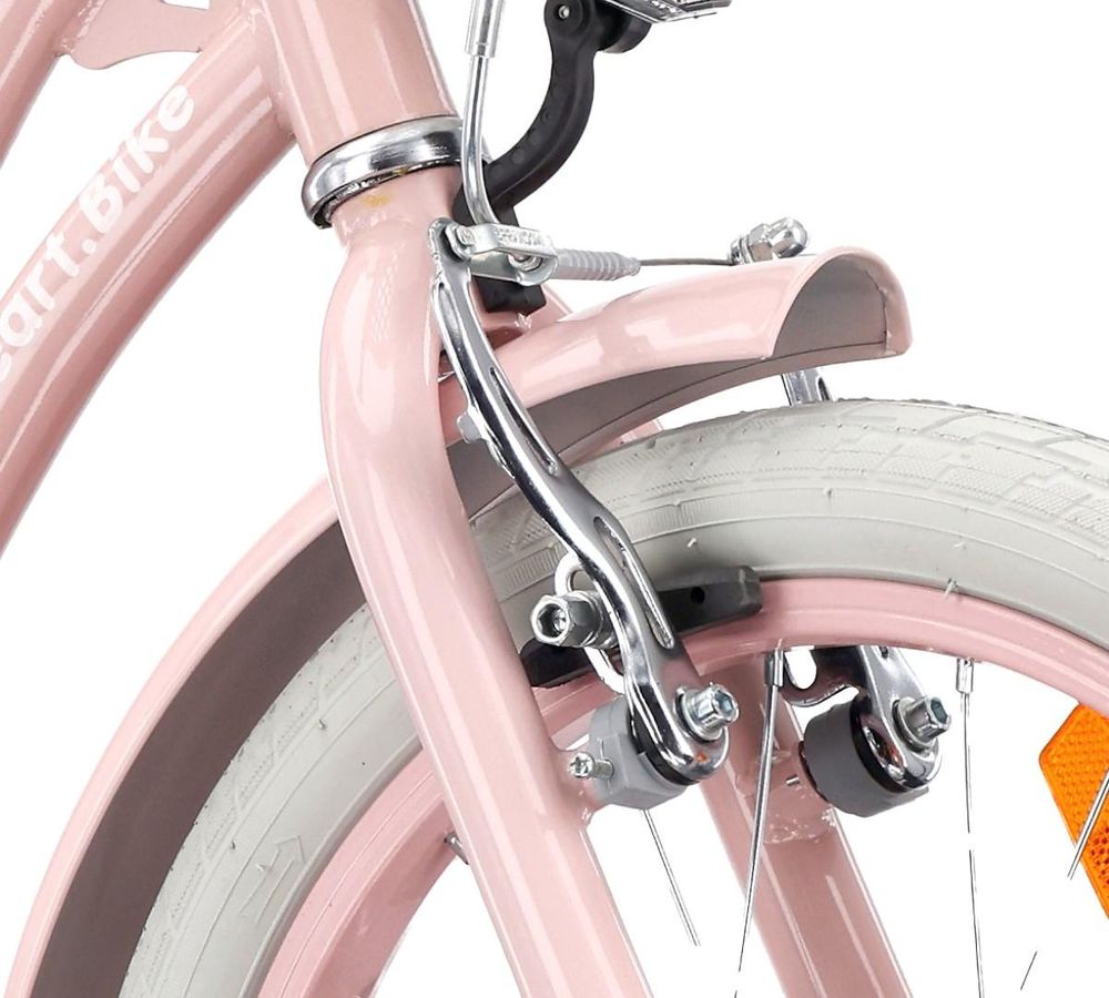 Detalle del freno delantero V-brake de la bicicleta infantil.