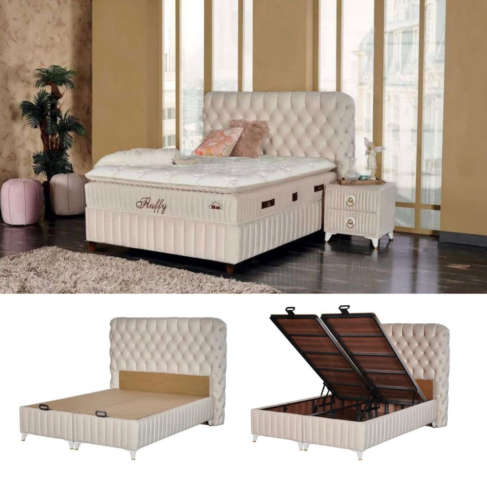 Boxspringbett 140 x 200 Comfort Betten mit Matratze inkl. Topper Stauraumbett 140x200 Boxbett 140x200 Doppelbett 140x200 Beige