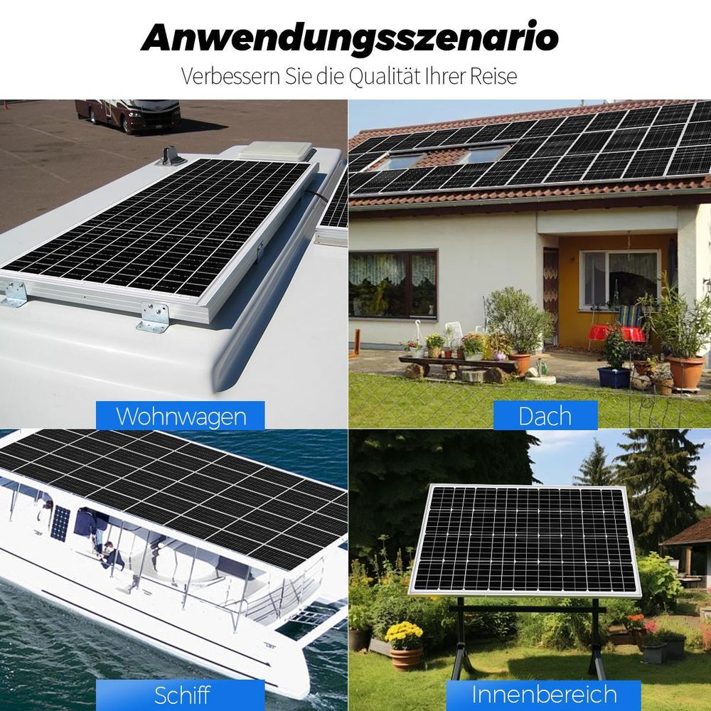 Gliese 150W Monokristallines Solarpanel Solarmodul Solaranlage inselanlage 12V für Balkon, Camp, Garten, Wohnmobil, Boot, Anhänger