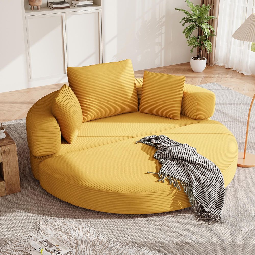 Merax Boneless Schlafsofa Polstersofa, modulares Klappsofabett mit Kissen, ovales Bodensofa aus Cordstoff, 2-in-1 Sofa Bett, Gelb