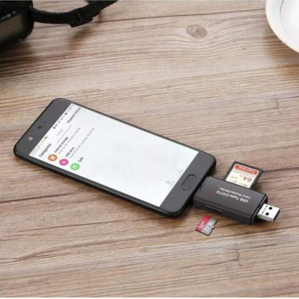 Čtečka karet SD - 5 v 1 - USB 3.0 - USB-C - Micro USB - OTG - SD a microSD TF - Plug and Play - černá