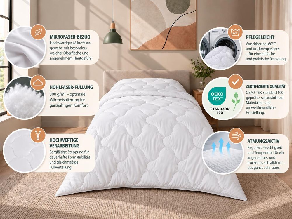 Livessa Bettdecke 200x200 cm Ganzjahresdecke Steppdecke ohne Bezug