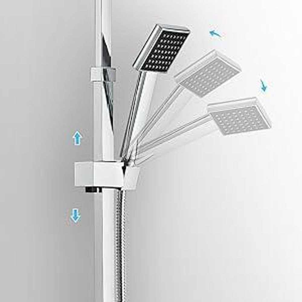 Auralum Duschsystem mit Thermostat Duscharmatur Eckig Duschpaneel,mit Regendusche und Handbrause, Anti-Verbrühungs-Duschsystem Duschstange