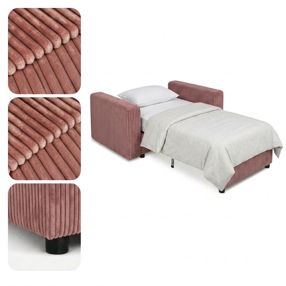 Schlafsessel KOMO Idylla – mit Bettkasten, Cord in Rosa, Family Meble