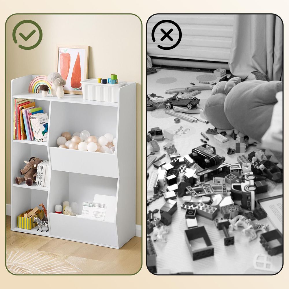 SoBuy Kinder Bücherregal Montessori Regal Kinderzimmer mit 5 Offenes Fach Kinderregal für Spielzeug Aufbewahrung Weiß 80x104x34 cm KMB55-K-W