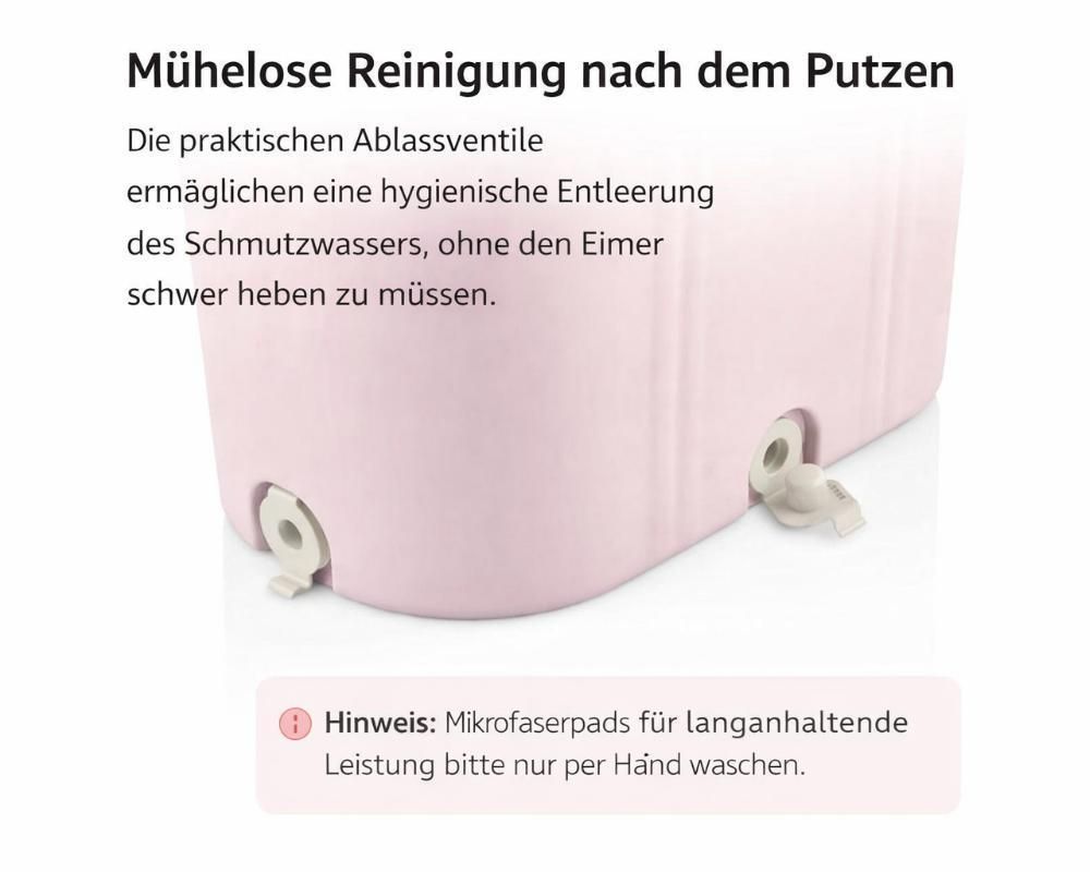 Praktische Ablassventile des rosa Eimers für leichtes Entleeren.
