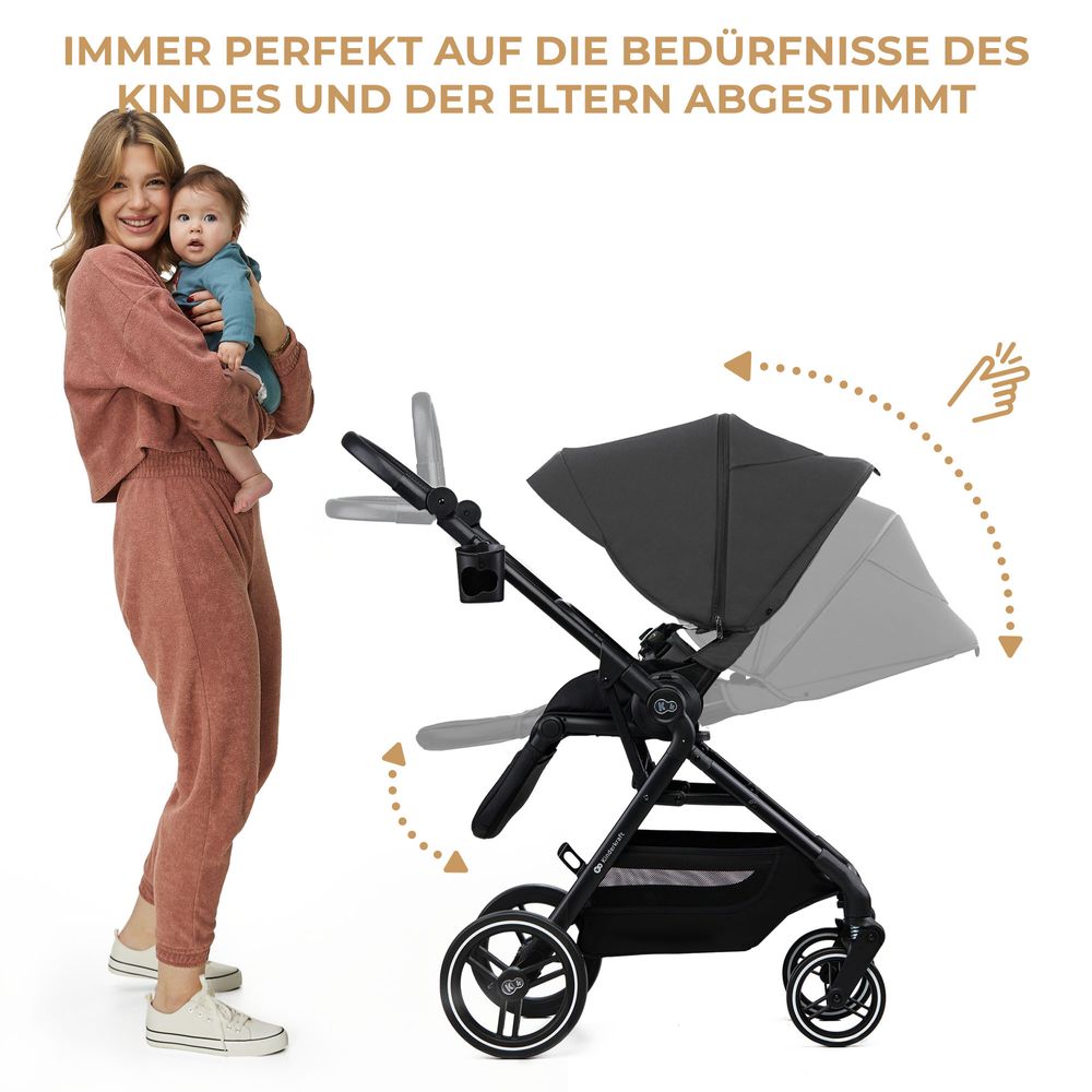 Kinderkraft YOXI 2-in-1 Kinderwagen bis 27 kg - Babywanne & Sportaufsatz - leicht - pannensichere Räder - TRAVEL SYSTEM - Grau