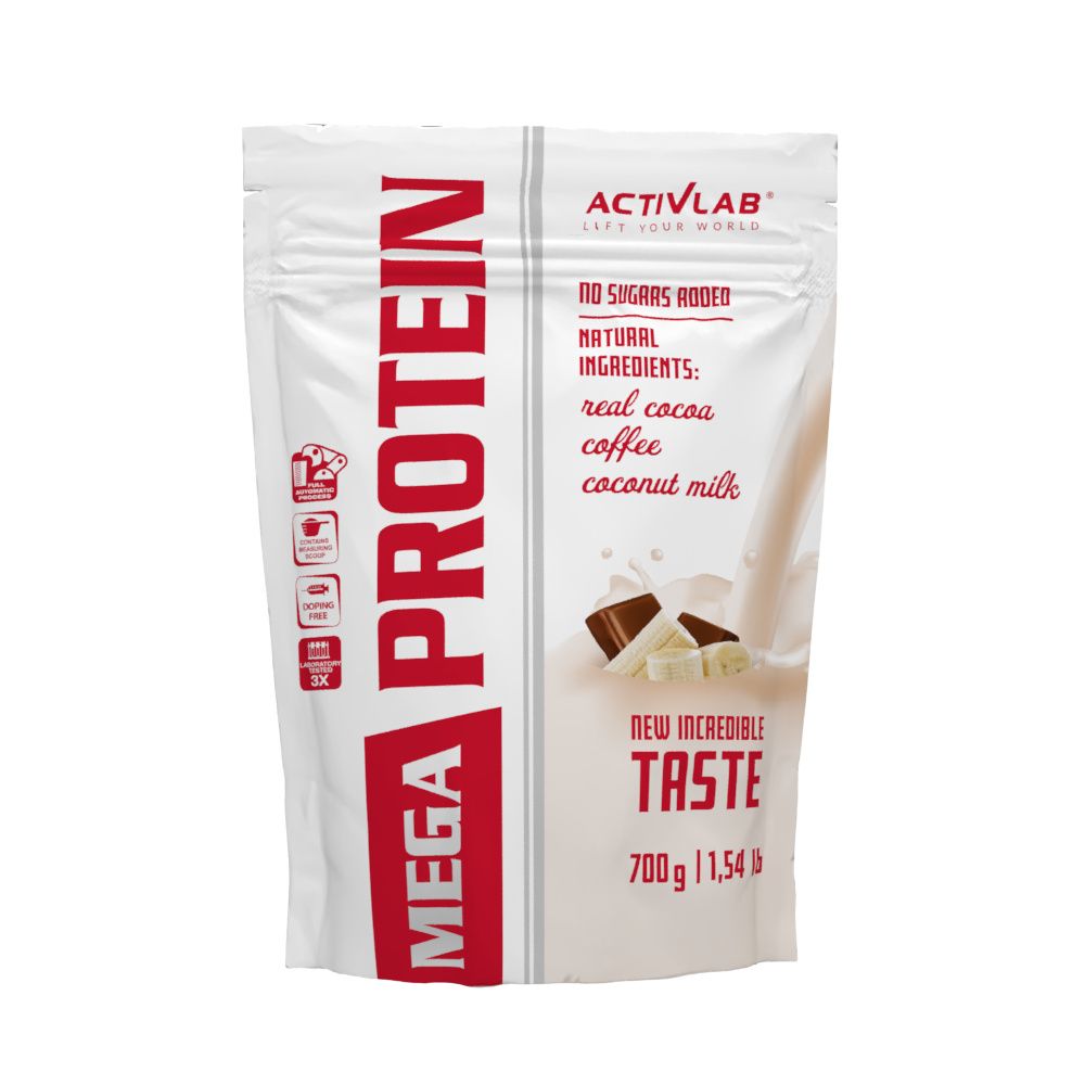Mega Protein 700g, <b><b>białko</b> serwatkowe</b> z kreatyną i tauryną smak banan z czekoladą Activlab