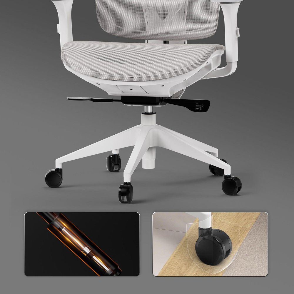 SENSE7 Nobu ergonomiczne krzesło biurowe krzesło do biurka regulowane oparcie podłokietniki i zagłówek do 130 kg jasnoszare krzesło komputerowe krzesło do gier