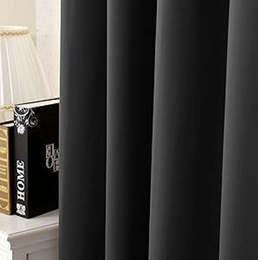 WOLTU 2er Set Gardine blickdicht 250 g/m² mit Kräuselband : Schwarz 135x245 cm Farbe: Schwarz Größe: 135x245 cm