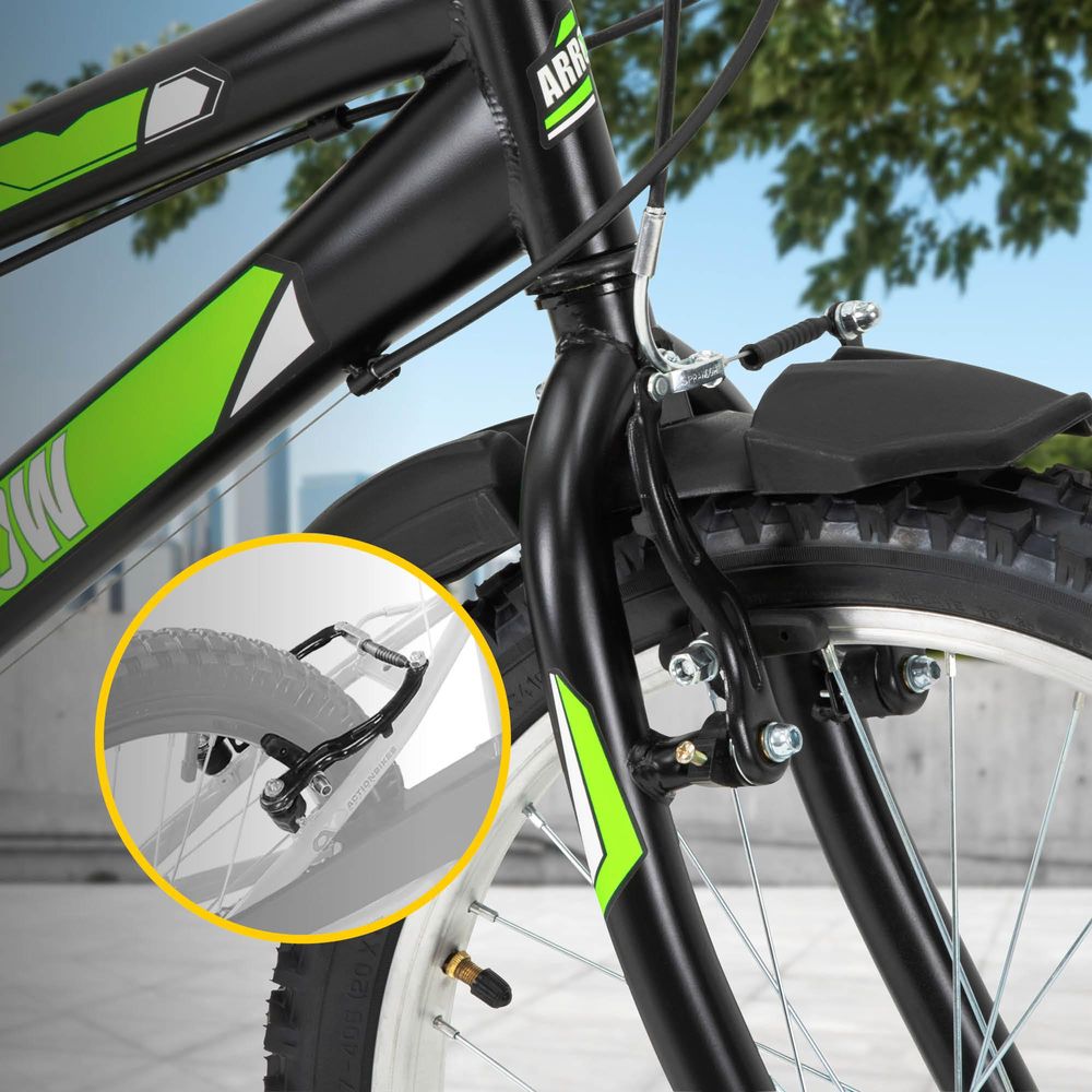 Actionbikes Kinderfahrrad Arrow 20 Zoll | Kinder Fahrrad - V-Brake Bremsen - Kettenschutz - Fahrradständer - Handschaltung - 6-9 Jahre (Schwarz/Grün)