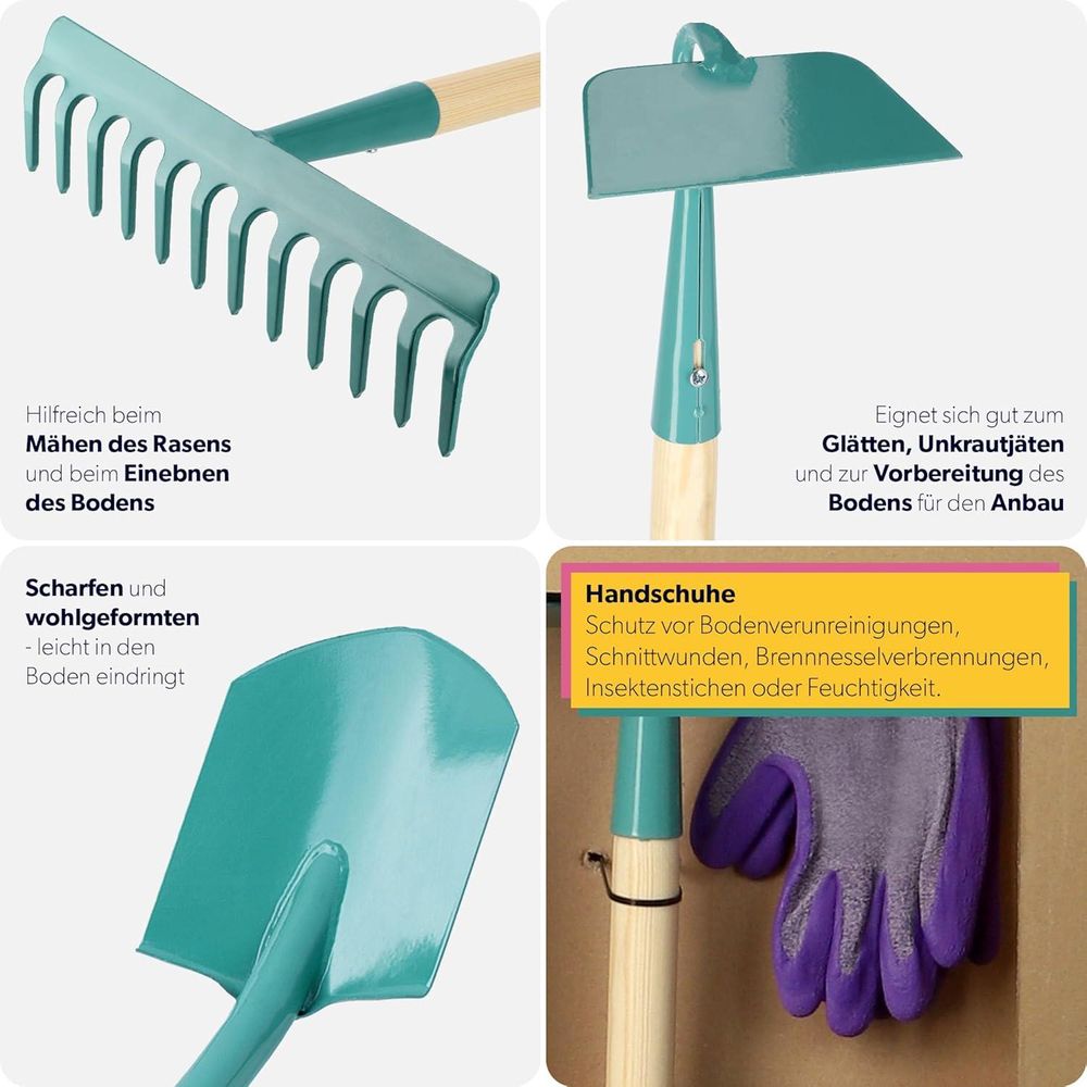 KADAX Gartenwerkzeug-Set "Orum", Metall Spaten, Rechen und Hacke, , inclusive Handschuhe, Schaufeln & Spaten