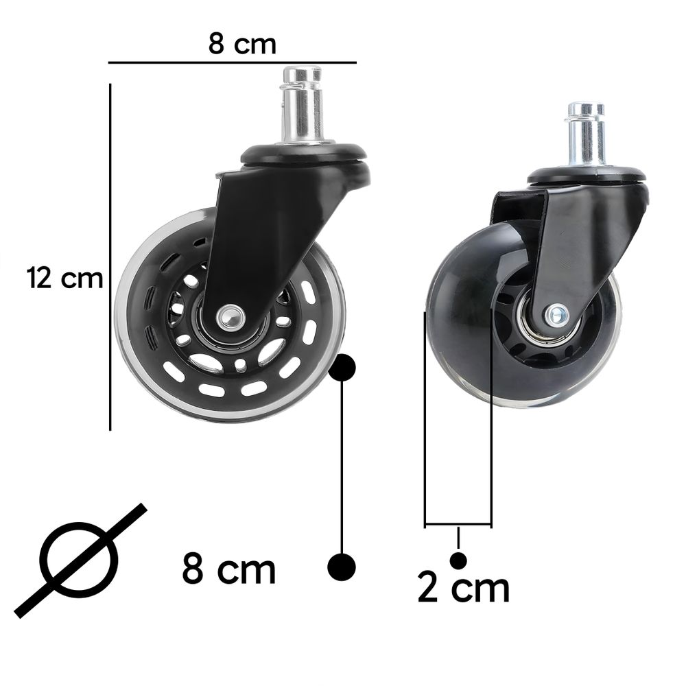 5er Bürostuhlrollen für Teppich- Parkettböden, Weichboden und Hartboden, Bürostuhl Rollen, Ersatzrollen, Ersatz Bürostuhlrollen Set, 75mm 360° Retoo