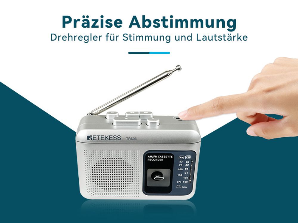 Retekess TR606 Walkman-Kassettenrekorder,Tragbarer Kassettenspieler, FM-AM-Radio, , 3,5 mm Kopfhöreranschluss, spielt alte Kassetten ab (Silber)