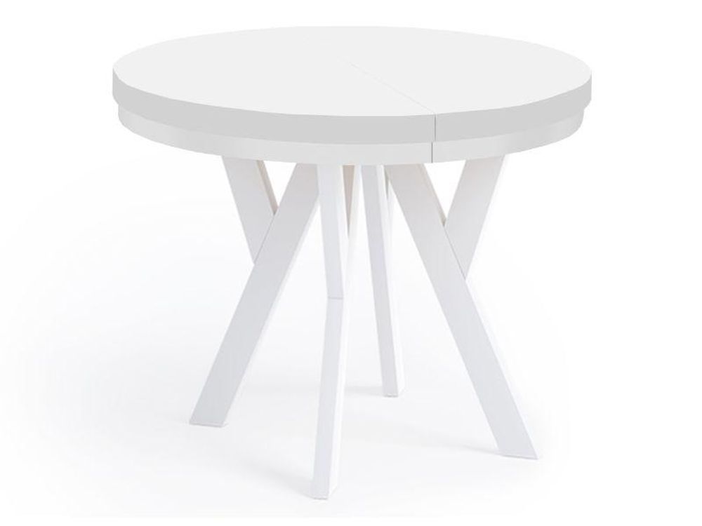Runder Ausziehbarer Tisch für Esszimmer, PERO mit einem Ring-Gestell, Loft-Stil, Skandinavische, Durchmesser: 90 / 190 cm, Farbe: Weiß