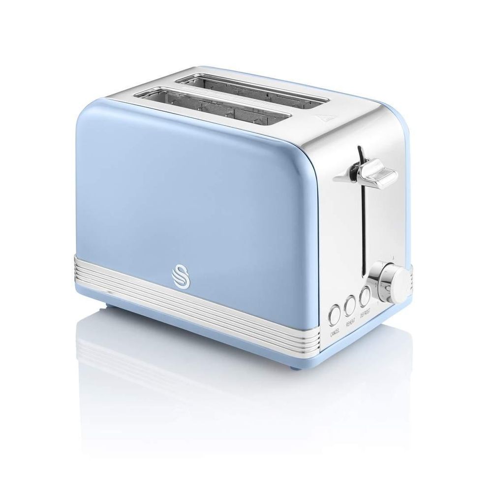 SWAN ST19010YELNEU Retro Toaster Breite Schlitze 2 Scheiben 3 Funktionen 6 Stufen Toasting, Vintage Gelb