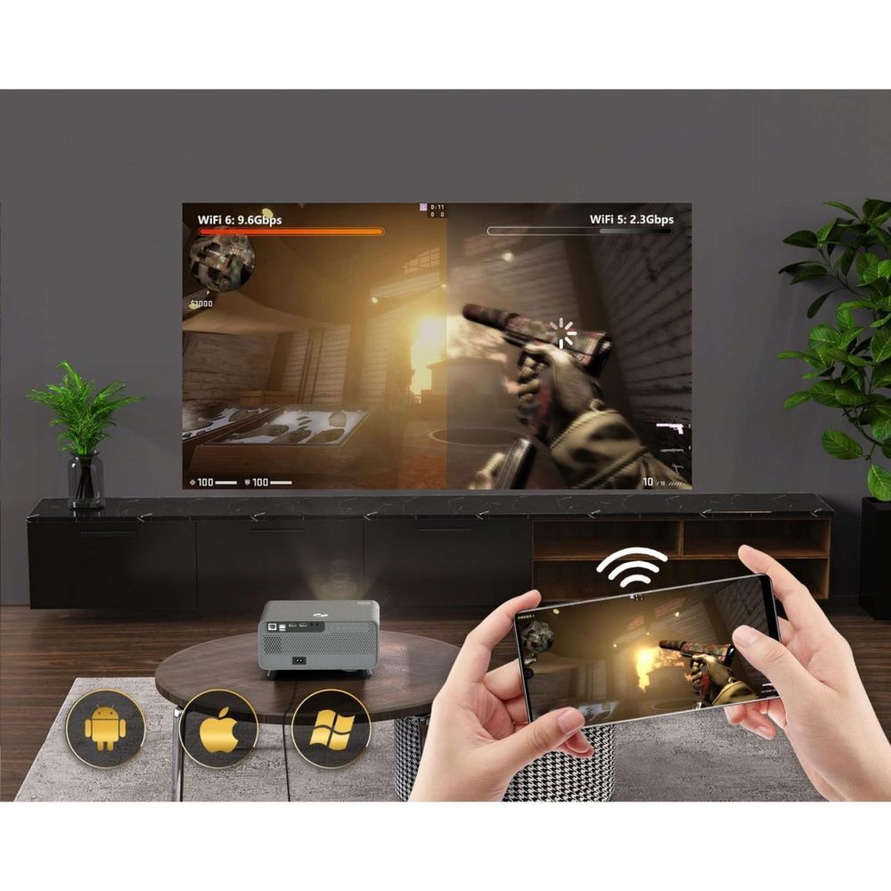 Projektor - Projektor - WLAN 2,4/5 GHz - Android TV - FULL HD 4K - 550 ansi autofocus - pro smartphony - pro notebooky, PC