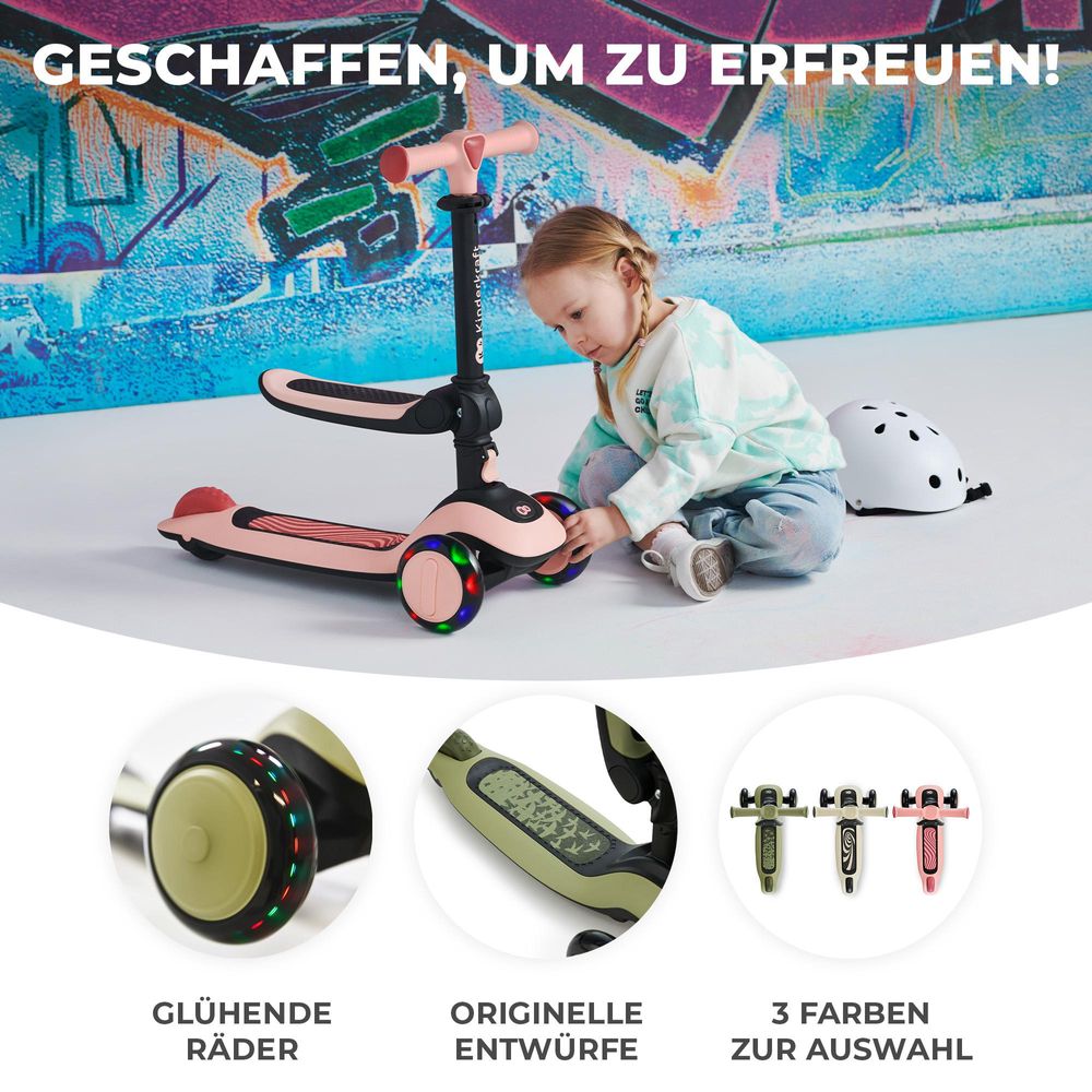 Kinderkraft HALLEY 2in1 - Laufrad & Dreirad Roller, für 1- bis 5-Jährige, leuchtende PolyurethanRäder, verstellbarer Lenker, nur 3 kg leicht - Grün