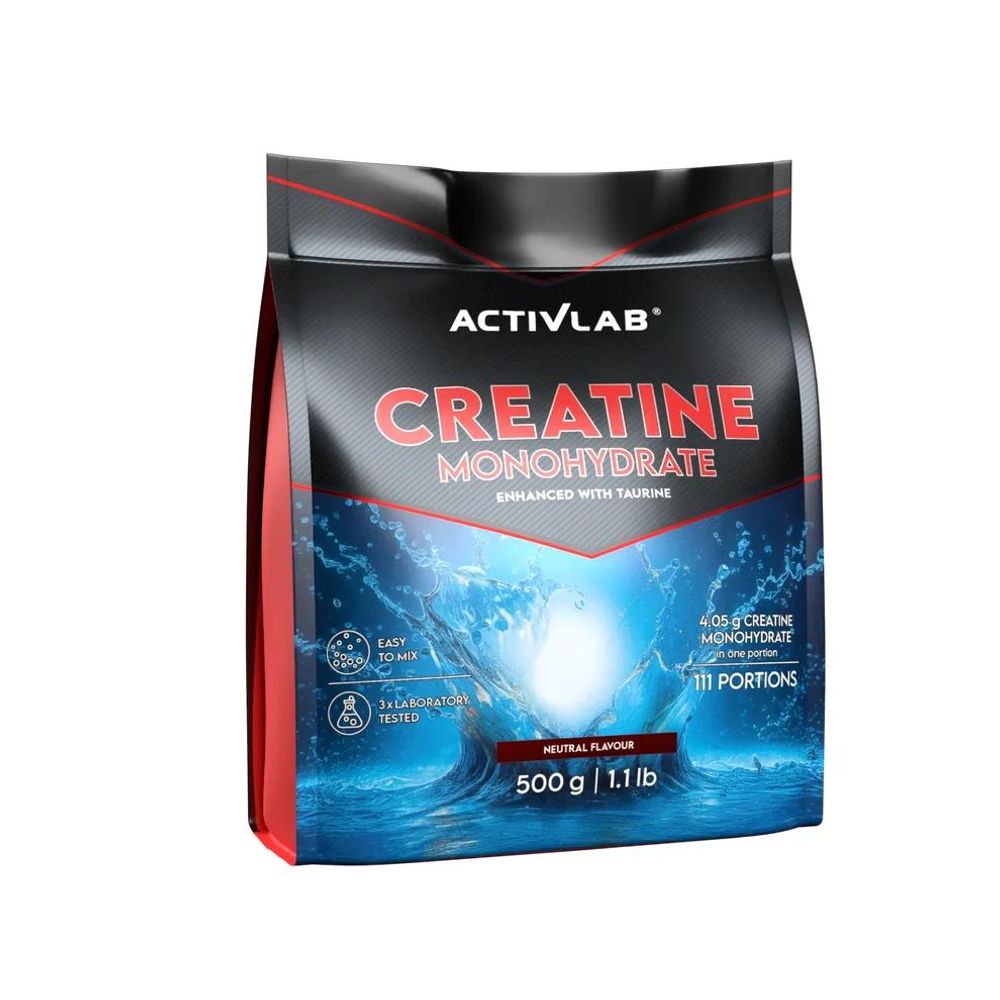 Activlab Creatine Monohydrate – Kreatyna z Tauryną, Proszek Przedtreningowy, Naturalny, 500 g
