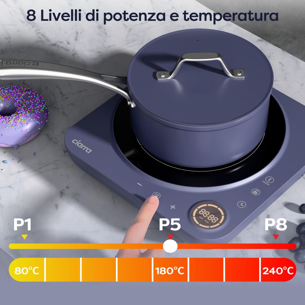 CIARRA piano cottura a induzione singolo Piano cottura a induzione 1 piastra 2000W piano cottura singolo Touch-Control VM1TIHA-M
