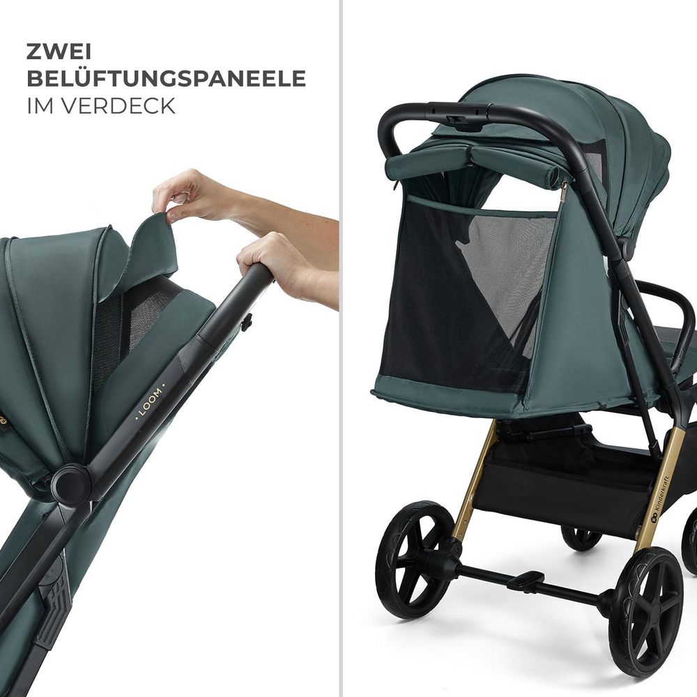 Kinderkraft LOOM – Grauer Buggy bis 27 kg, pannensichere Räder, kompakt & wendig, ideal für Reisen und enge Räume, Grün