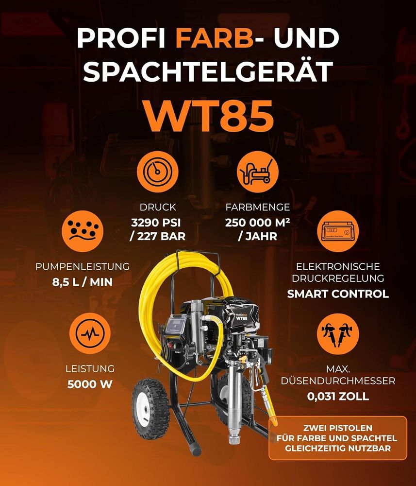 Airless Farbspritzgerät und Spachtelspritzgerät mit 8,5 Liter Förderleistung
