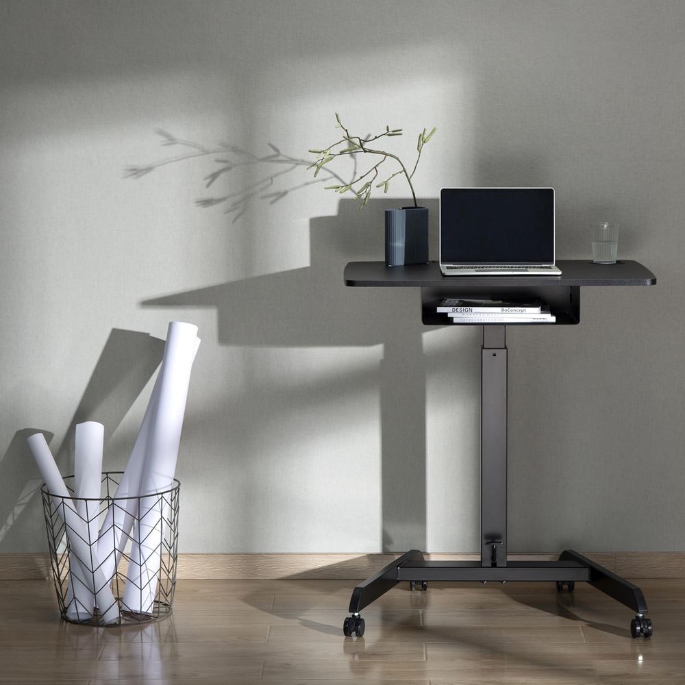 Höhenverstellbarer Laptoptisch mit Rollen und Schublade Sitz-steh-Schreibtisch - Höhenverstellbar bis max. 113cm / Max. 8kg - Schwarz
