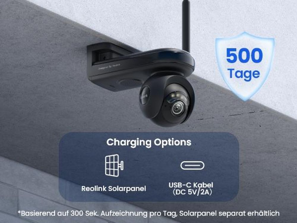 Reolink Altas PT Ultra, 4K 8MP WiFi 6 Akku Überwachungskamera, 360° PT Auto-Tracking, ColorX Nachricht, 10s Voraufzeichnung, KI Erkennung, Schwarz