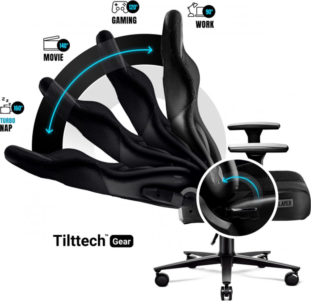 Diablo X-Player Gaming Stuhl Bürostuhl Schreibtischstuhl Stoff 3D Armlehnen Ergonomisches Design Nacken/- Lendenkissen (Schwarz-Schwarz, Normal)