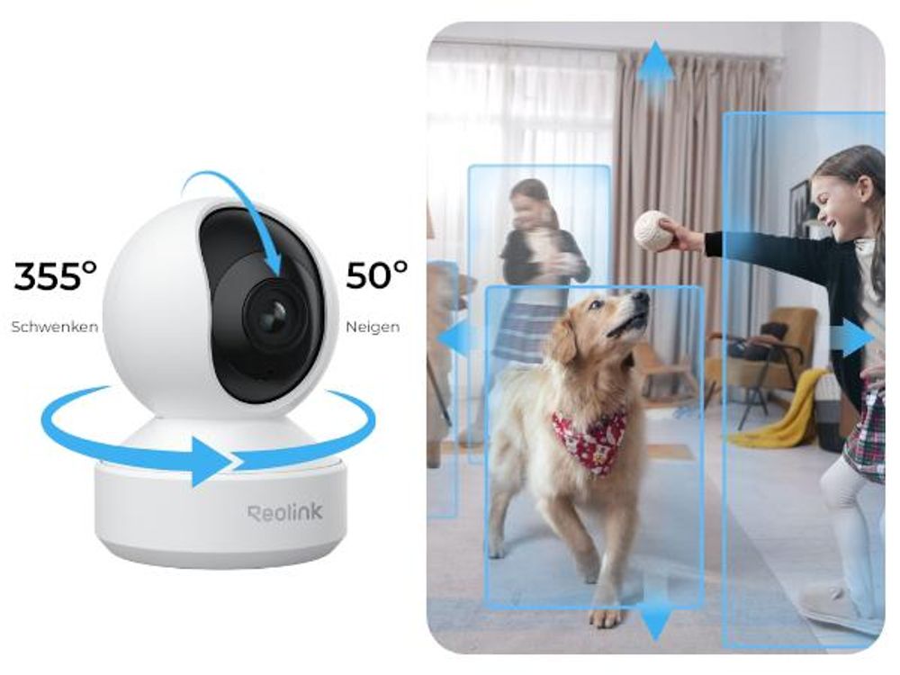 Reolink E1 Zoom, 4K 8MP PTZ  WLAN Überwachungskamera Innen, Auto-Tracking, 3X Optischer Zoom, Dualband Wi-Fi 6, Personen-/Tier-/Schreierkennung