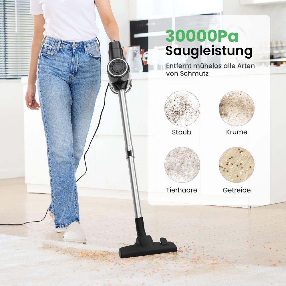 Handstaubsauger für Teppich Vactidy C6 Staubsauger mit Kabel 7m Kabel 1.7kg 30000Pa Stielstaubsauger