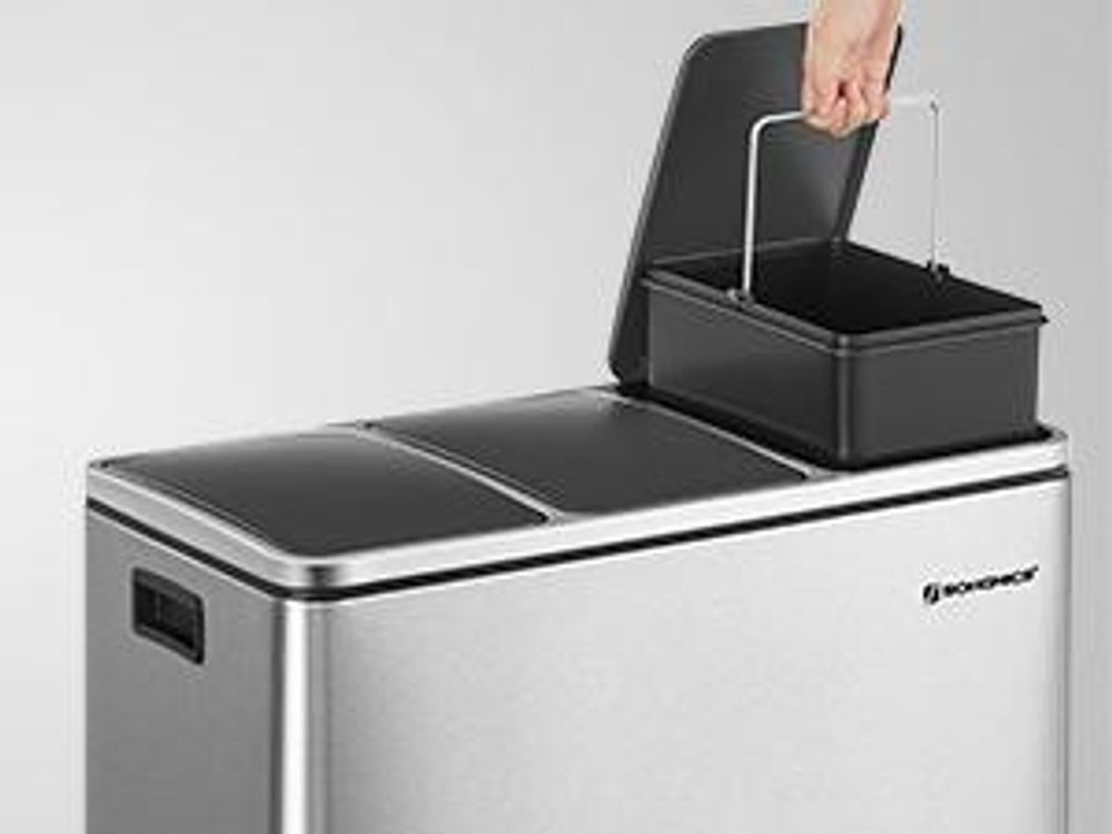 SONGMICS Mülleimer Mülltrennsystem, 3 x 18 L, ergonomisch, 3 Fächer, Küche