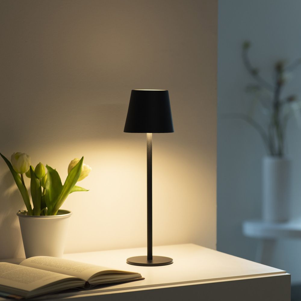 Selltec LED Tischlampe Akku Outdoor Up & Down Lichtaustritt, USB, Dimmbar Touchdimmer schwarz Indoor, Outdoor