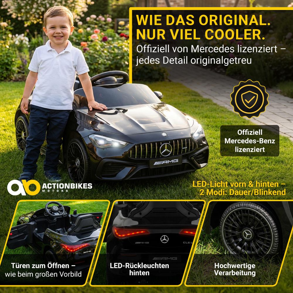 Kinder Elektroauto elektrisch Mercedes AMG CLE 53 | Kinderauto - Kinderfahrzeug - Bremsautomatik - mit Fernbedienung - 3-5 km/h - ab 3 Jahre - Schwarz