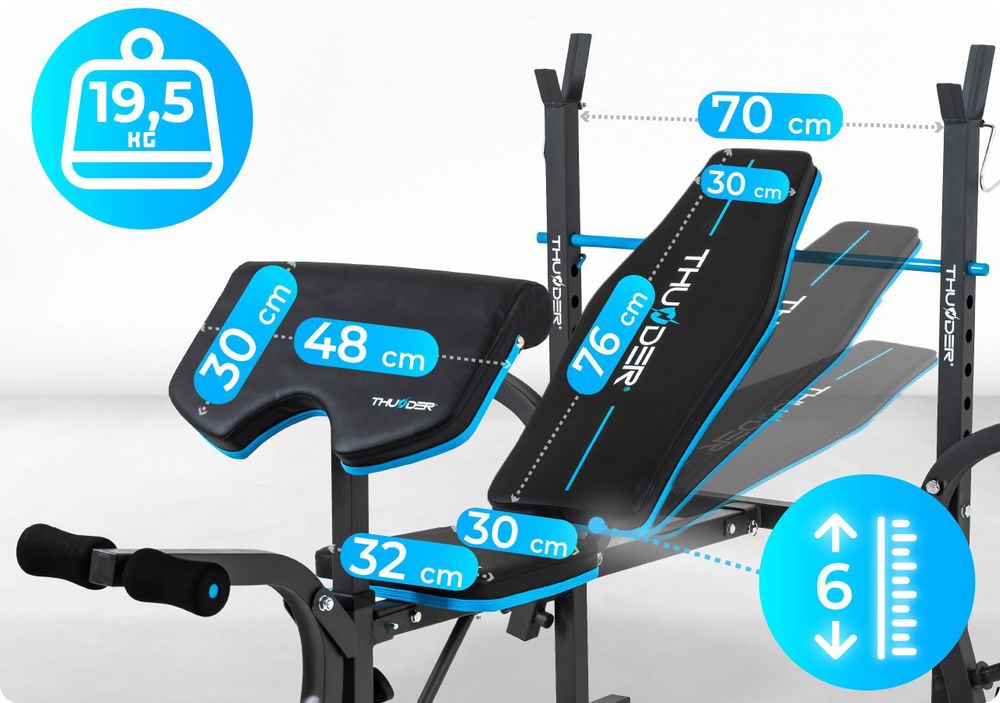 THUNDER® VIGOR-A panca pesi con rack per bilancieri, banco per curl e panca da allenamento regolabile a farfalla per le distensioni su panca