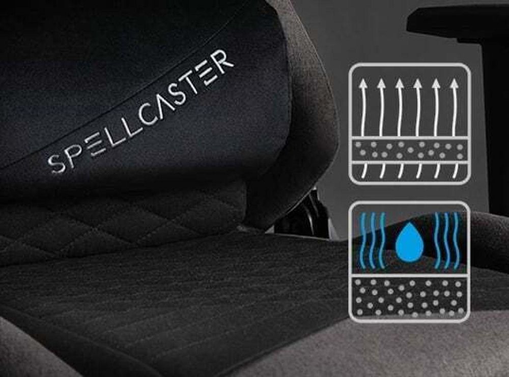 SENSE7 Spellcaster SENSHI Krzesło gamingowe z tapicerką materiałową, czarne – ergonomiczne krzesło biurowe, krzesło do biurka, krzesło dla graczy, nośność 150 kg, podłokietniki 2D, fotel kierowniczy