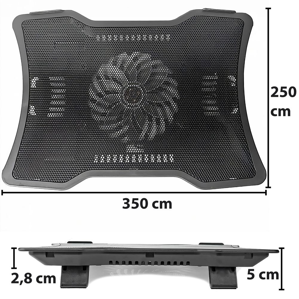 Notebook Laptop Kühler Ständer Kühlpads für Schreibtisch und Schoß 1 Lüfter Kühlmatte Stromversorgung über USB Ständer Gaming Laptop 35x25cm Retoo