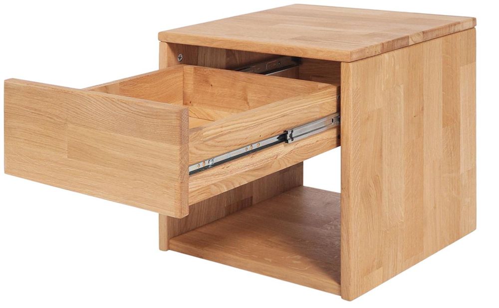 Krok Wood Nachttisch Jana aus Eiche Massivholz, geölt, mit Schublade, Farbe Natur 40x39x39 cm
