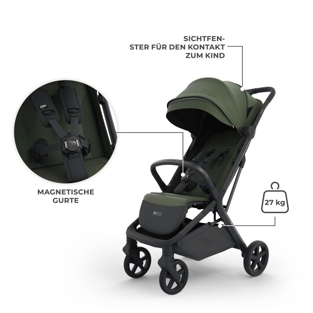 Kinderkraft NUBI 3 Buggy bis 22 kg – automatisch zusammenklappbar, große EVA-Räder, Mesh-Sitz, UPF50+ Verdeck - Grün