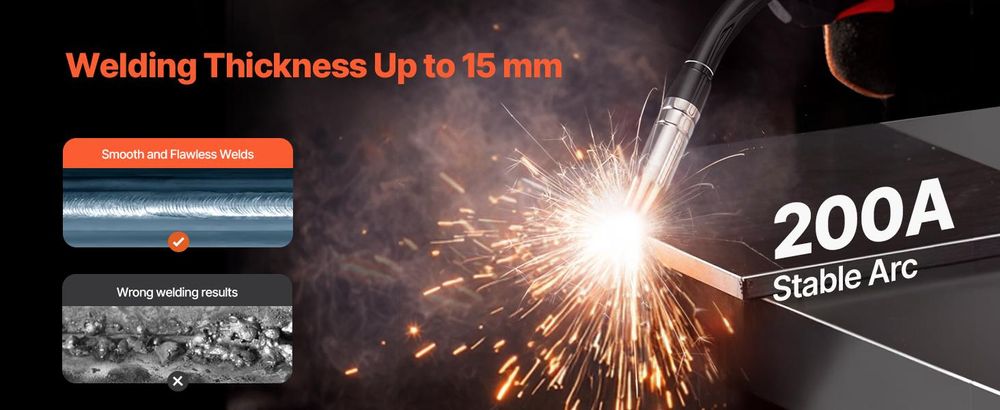 VEVOR MIG-Schweißgerät, 200 A synergetische MIG-Schweißmaschine, 4-in-1-Gas-MIG/Flux Core-MIG/Stick/Lift-TIG-Mehrprozess-Welder mit IGBT-Wechselrichtertechnologie und LCD-Bildschirmanzeige