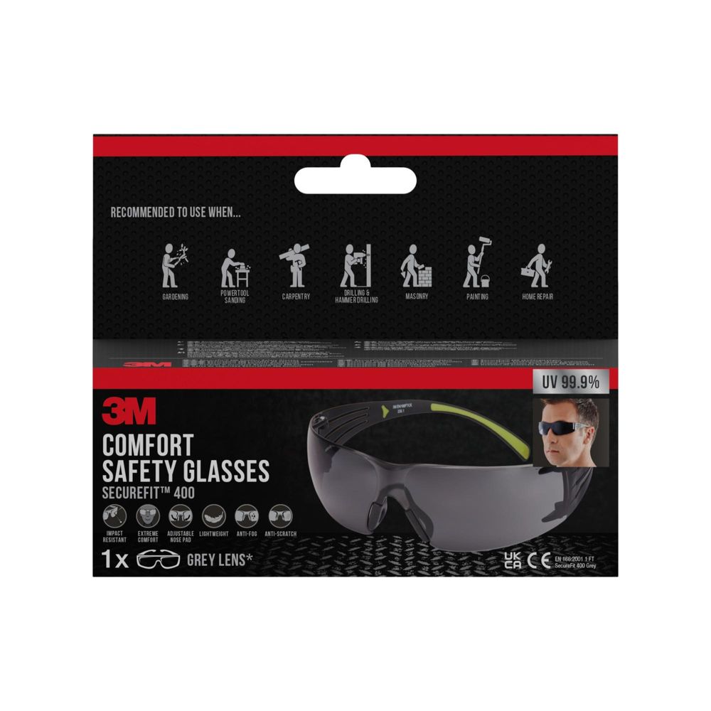 3M™ SecureFit™ Schutzbrille - Sicherheitsbrille Laborbrille - Graues Glas UV 99%