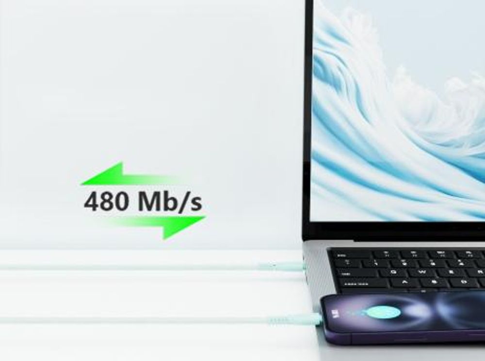 QUALO Nylon USB-C auf Lightning Kabel – 1,5 m, 2,4 A, Mintgrün QKN-CL-21 Schnellladekabel 12W